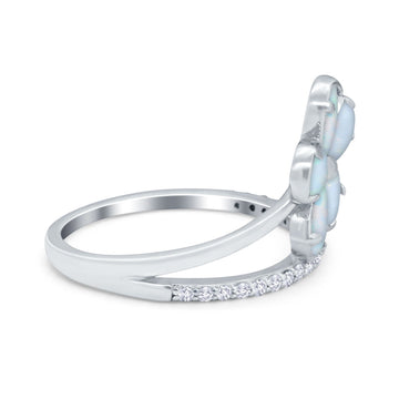 Plumeria Flower Ring Lab Created White Opal 925 Sterling Silver